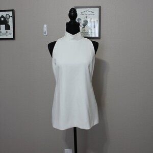 Black Halo Womens Gardenia Mock Neck Top White Lined Size 6 NWT Sleeveless